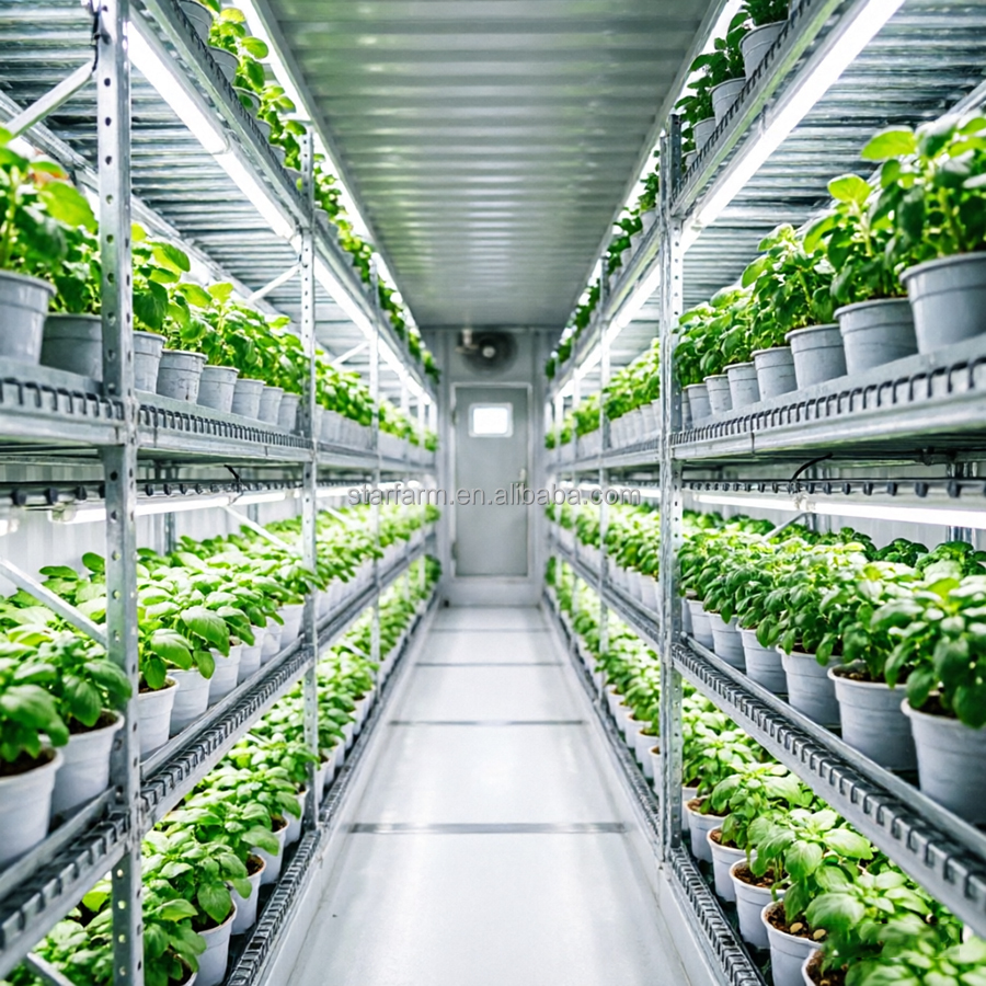 ISO Approved Indoor Vertical Steel Frame Container Farm Full Spectrum LED Grow Lights Hydroponics/Aeroponics For Large-Scale