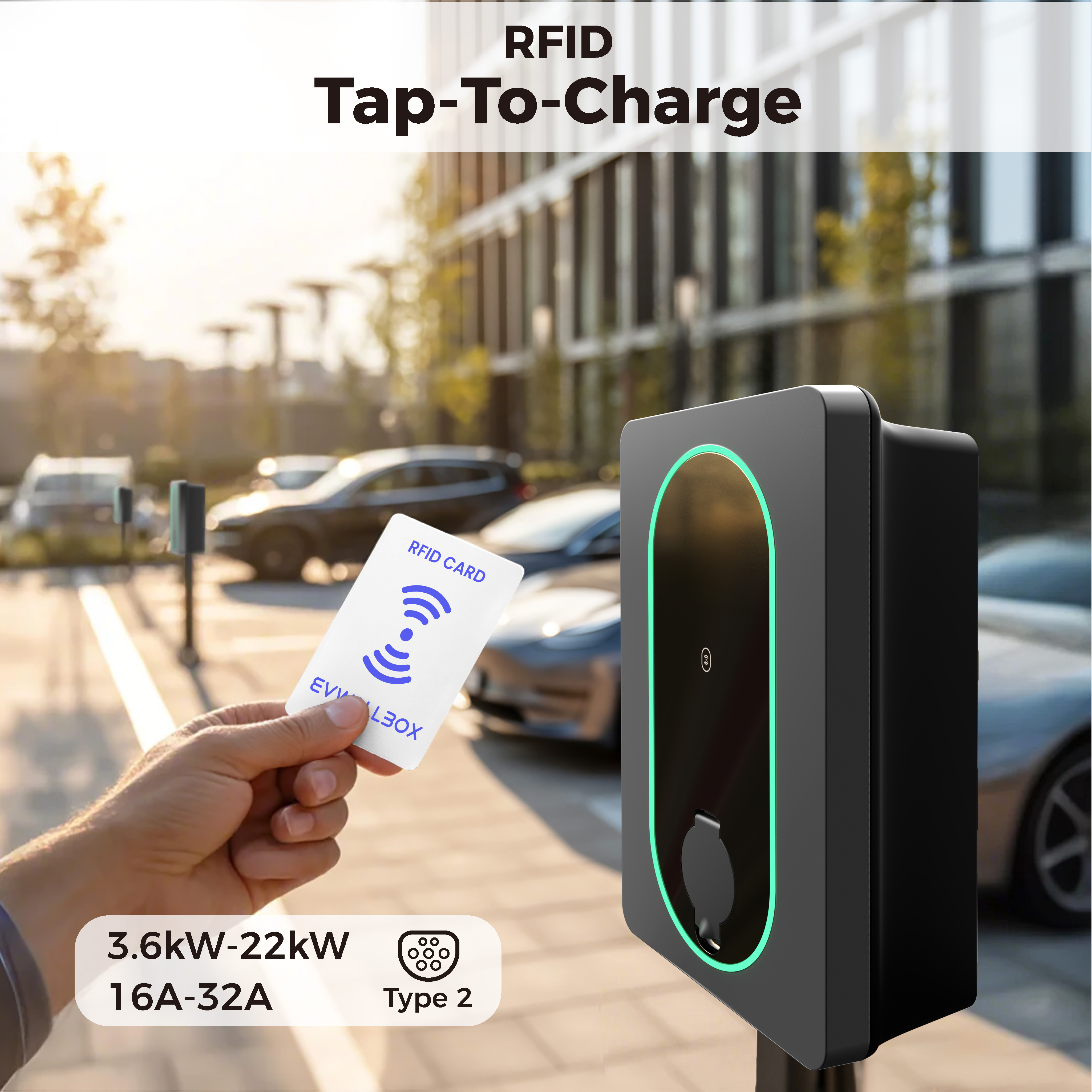 Wholesale RFID Card Swipe EVwallbox 22kW 7kW, 32amp Type2 AC EV Charger EV Charging Station 22kw EV Charger Type 2 EU