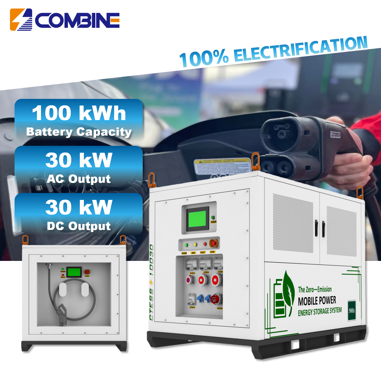 Portable EV Charger 100kWh DC Charging Station 30kW CCS2 Charge for EV Cars Off Grid Power Box Mobile Energy Storage System