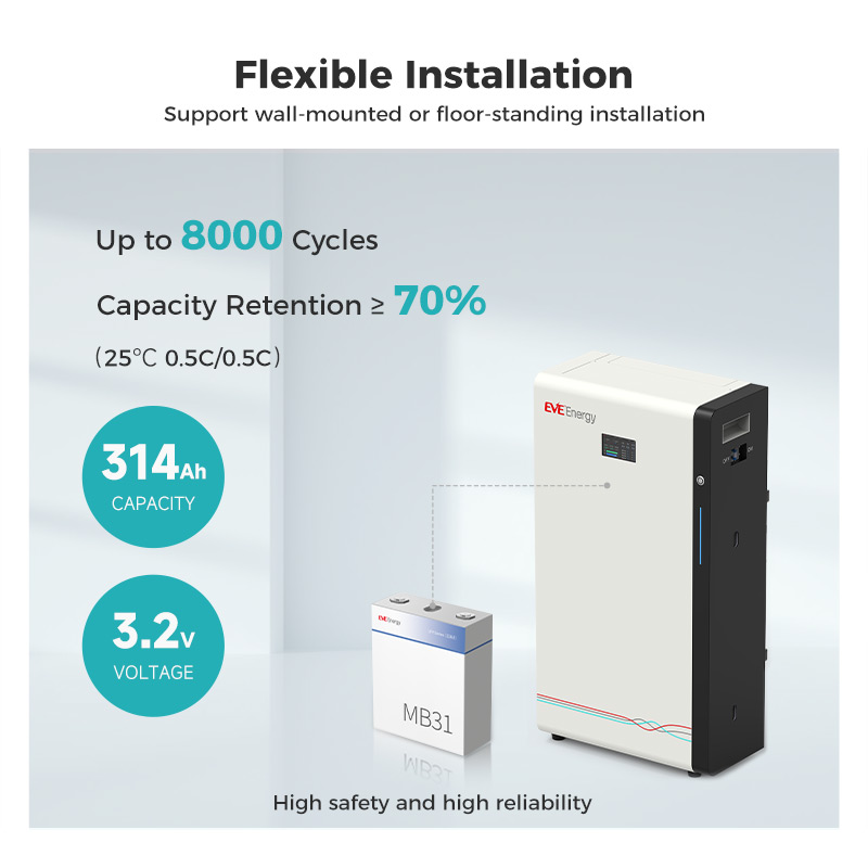 EVE Hybrid Solar Energy Storage System 51.2V 16.07kWh 15kWh Wall-Mounted LiFePO4 Battery for Home Backup Power