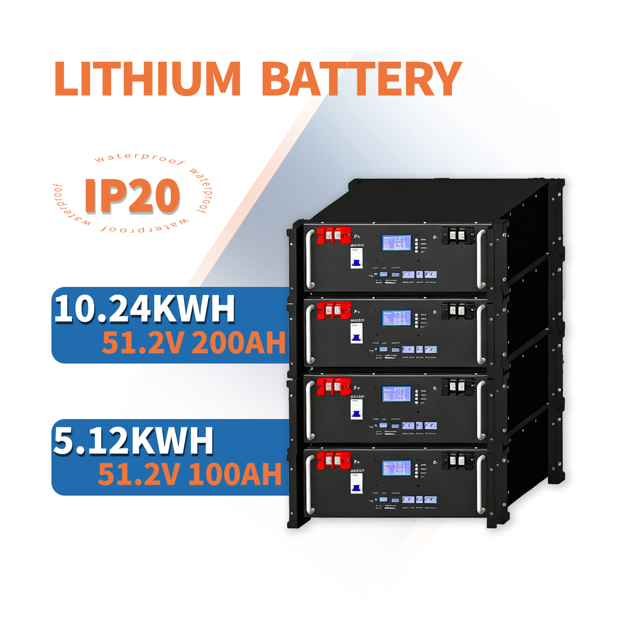 LiFePO4 Battery Pack 48V 51.2V 100AH 5KWH Rack Mount Home Energy Storage Grade A+ Smart BMS LCD Screen Backup Power Systems