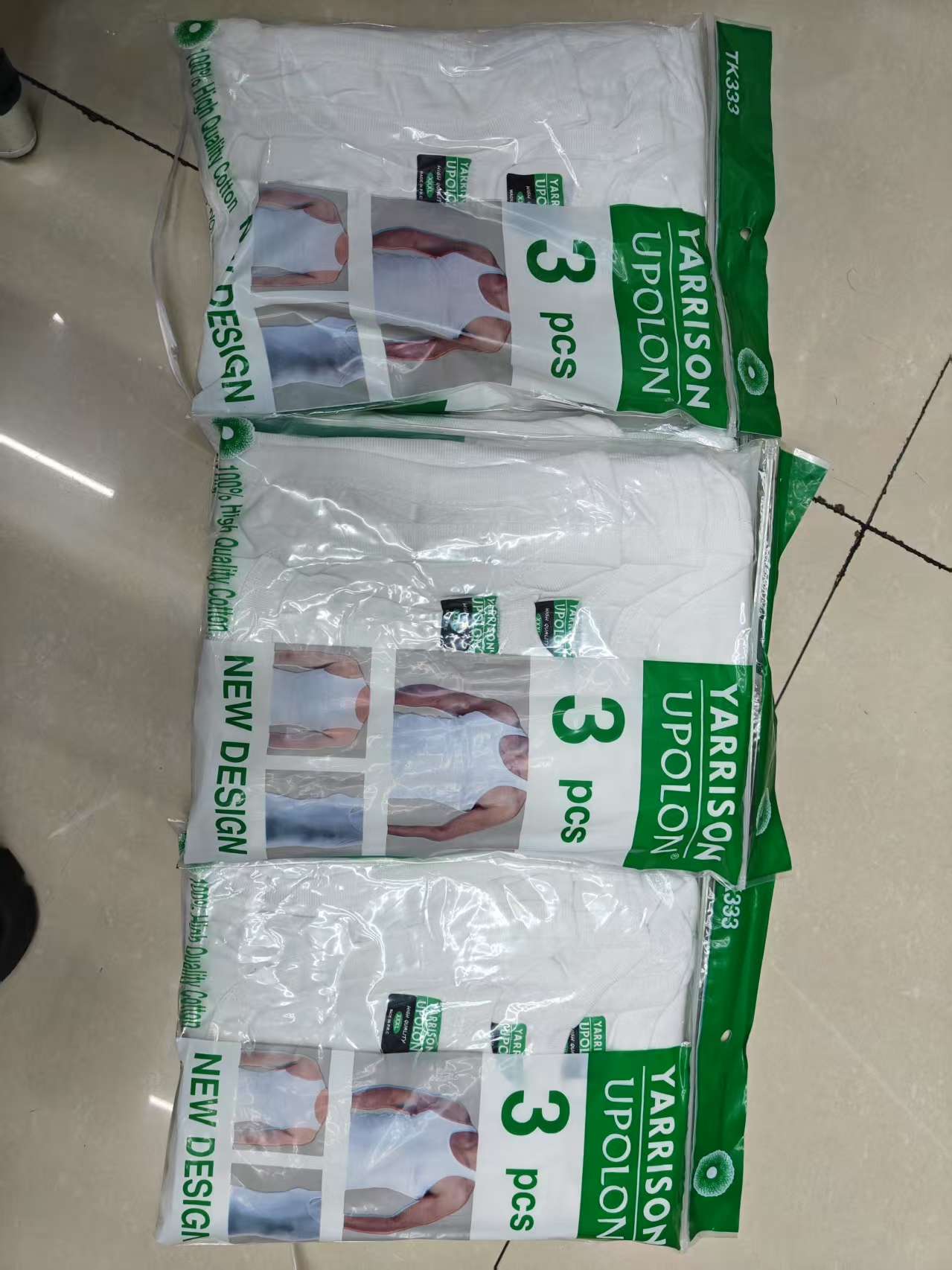 Men's Casual Sport Tank Top O-Neck Cotton Knitted 160g Quick Dry Athletic for Casual &amp; Sports Use 3 Pieces Into One Bag
