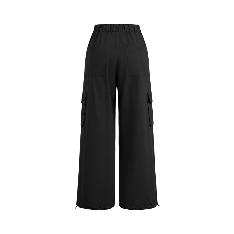 Unisex Mid Garment Dyed Nylon/Cotton Lightweight Elastic Waist Smart Casual Cargo Pants Straight Pattern Quick Dry Anti-Wrinkle