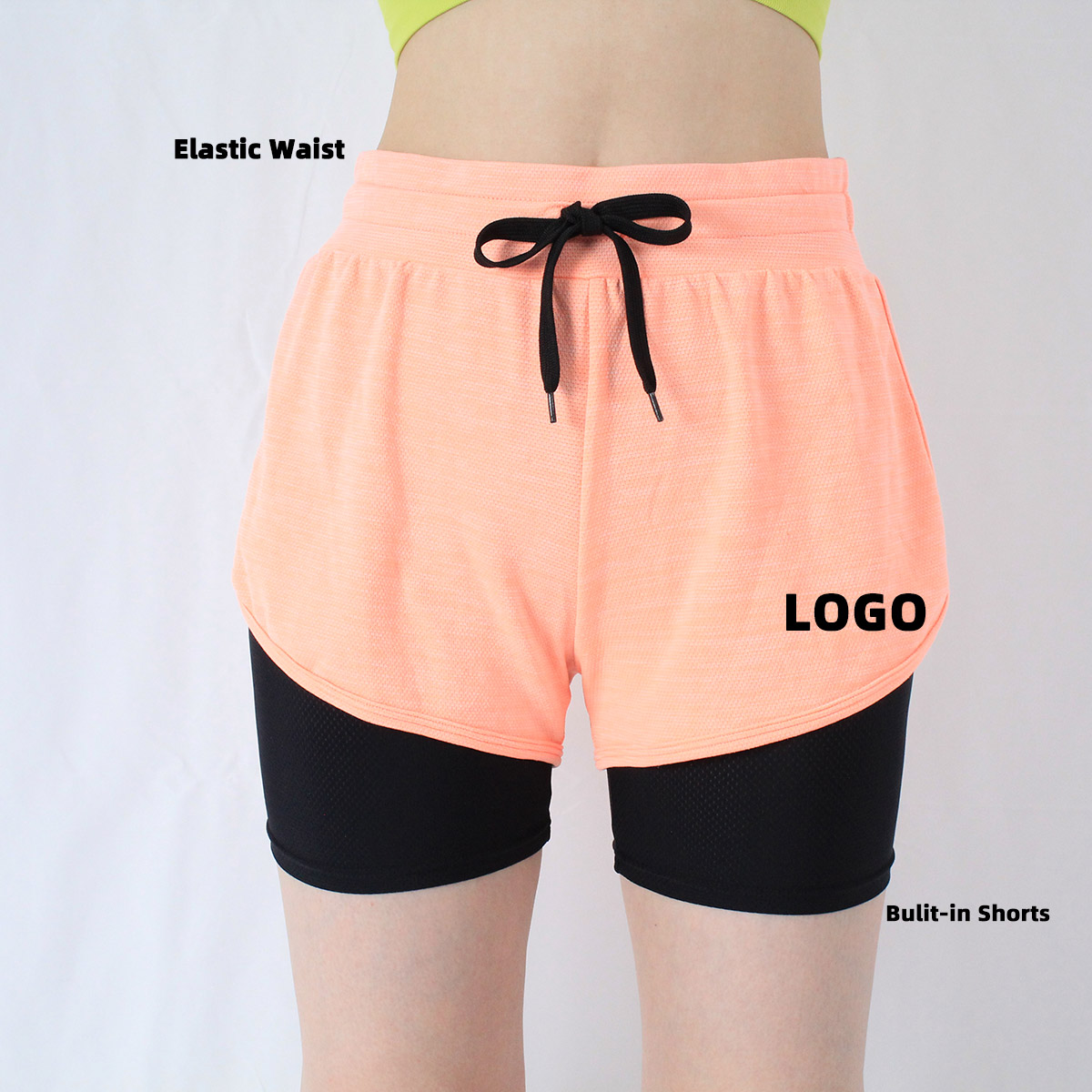 Women's 2 Double Layer High Waist Biker Shorts Polyester Running Cycling Shorts Quality Custom Short Breathable GYM Sport Shorts