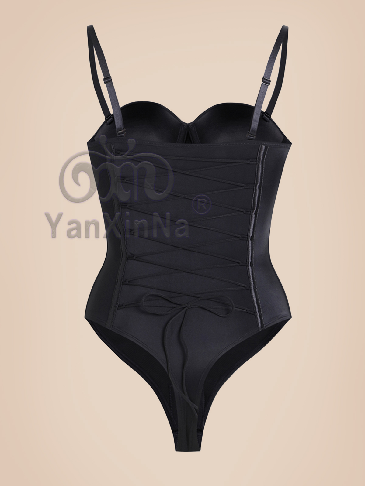 In Stock Bodysuit Back Lace-up Women STRAPLESS Shaper Waist Trainer Recovery One-Piece Underwire Cups Thong Shapewear Slimming