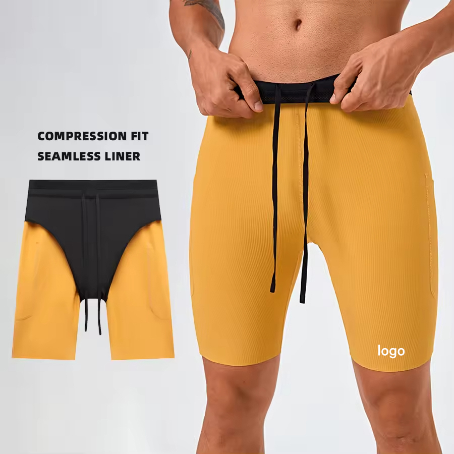 Oem 2 in 1 Men'S Outdoor Lightweight Breathable 4 Inch Skinny Fit Summer Custom Tight Compression Biker Running Sports Shorts