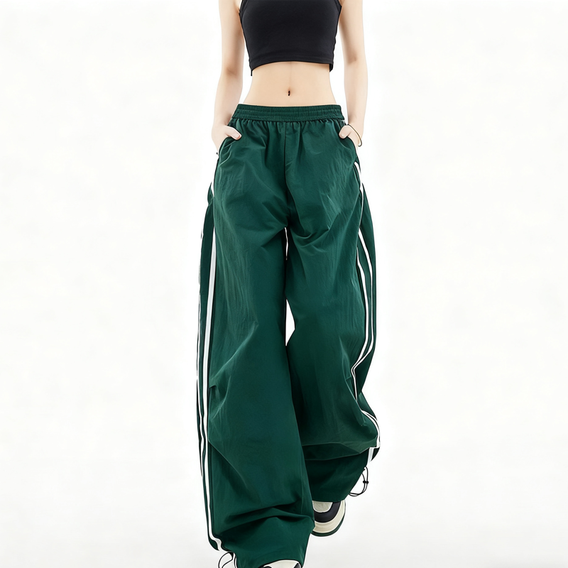 High Quality Custom Nylon Track Pants Womens Baggy Striped Nylon Pants Nylon Casual Sweatpants For Women