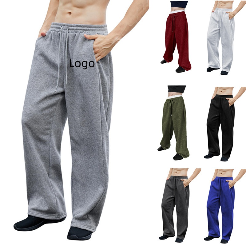Low-price Custom-made Men's Casual Straight-leg Sweatpants Solid Color Sporty Comfortable Midweight Long Pants Mid Waist