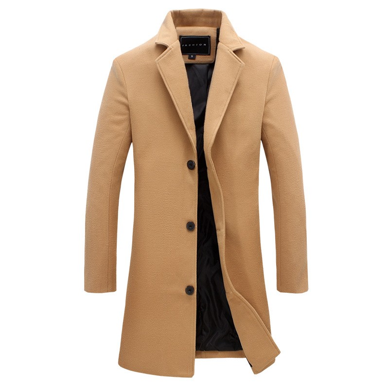 Mens Long Coat Woolen Blended Slim Trench Coat Showcase 1