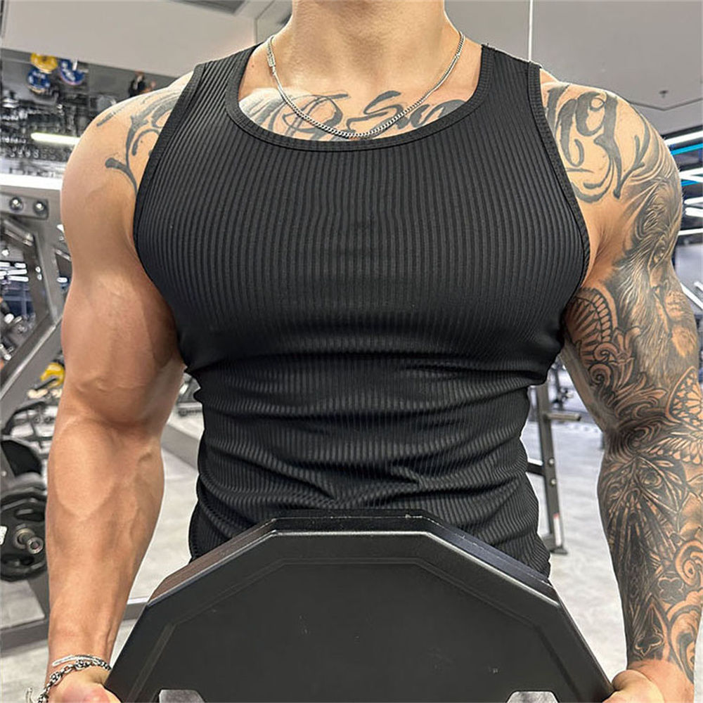 Pack of 3 Men's Casual Premium Ribbed Tank Tops Plus Size Bodybuilding Stringer Design Breathable Stringer Tank Top