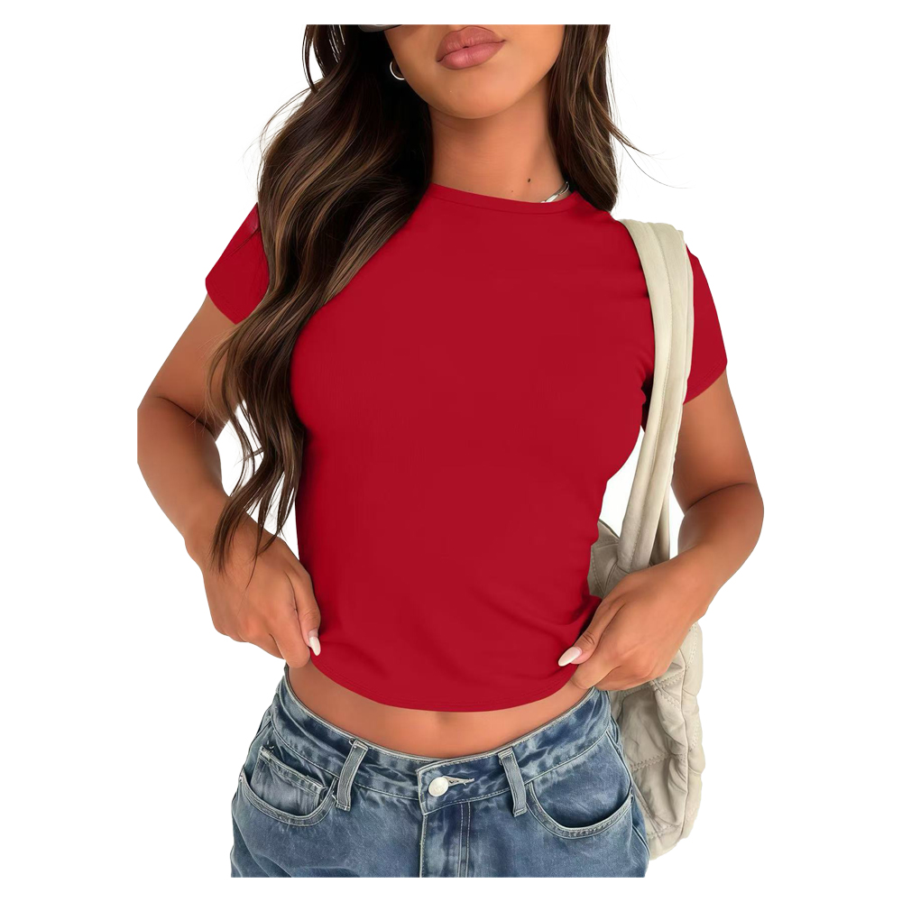 New Arrivals Ladies Solid Color Summer Tops Round Neck Short Sleeves T-shirt Blank Basic Crop Tank Top Women