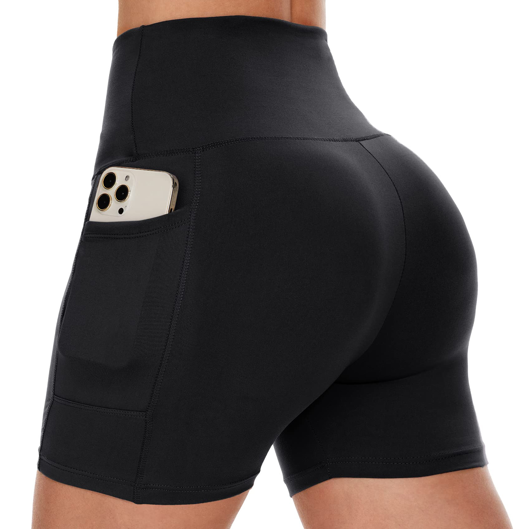 Wholesale Custom High Waisted Tummy Control Workout Yoga Shorts Women Casual Biker Shorts Pockets Breathable Solid Knit