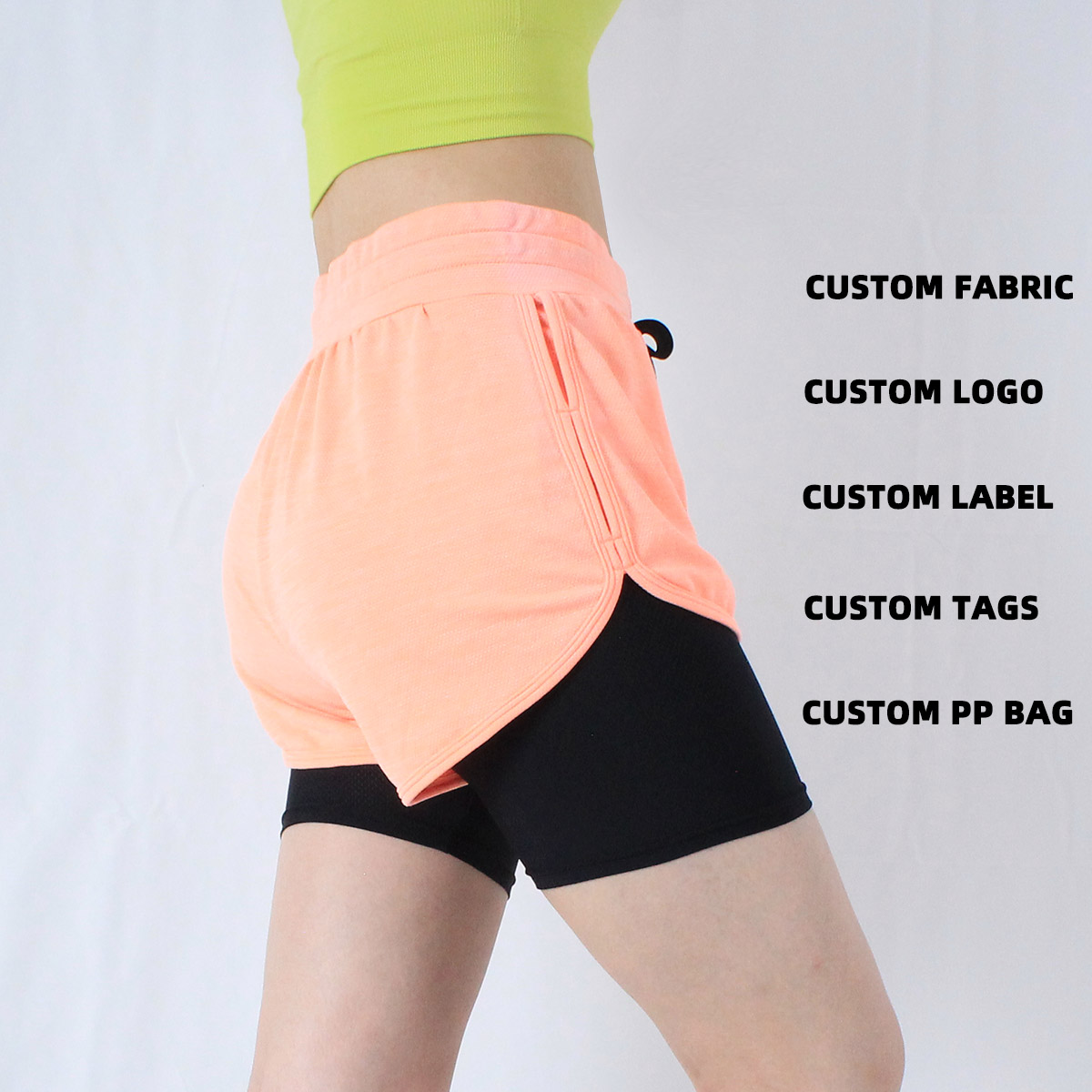 Women's 2 Double Layer High Waist Biker Shorts Polyester Running Cycling Shorts Quality Custom Short Breathable GYM Sport Shorts