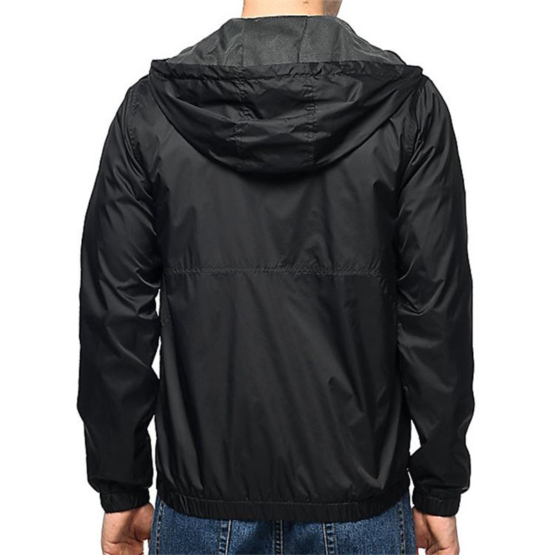OEM Custom Waterproof And Windproof Outdoor Jackets Running Black Hooded Windbreaker Jacket For Men