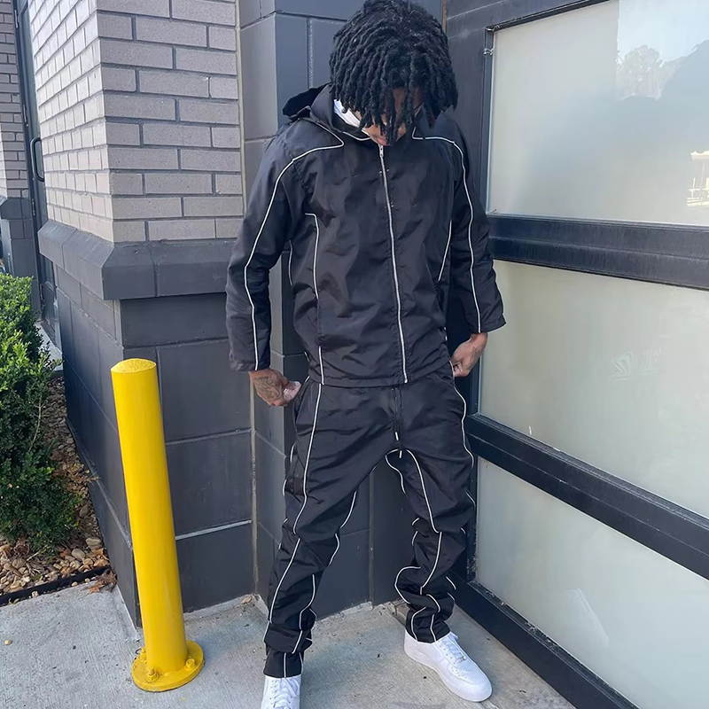 YSJY OEM Custom Two Piece Sets Nylon Pants Baggy Jogger Track Suit Zip Up Jacket Windbreaker Tracksuit Set Men