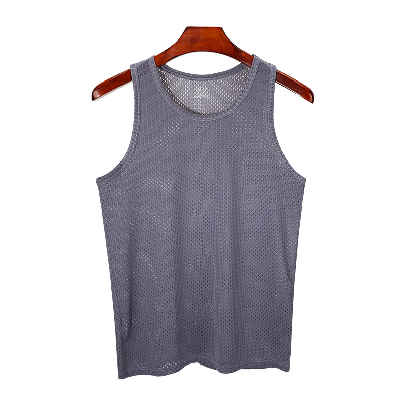 Ice Silk Men's Tank Top Summer Thin Mesh Knitted Sports Fitness Quick-Drying Casual Solid Sleeveless Undershirt Slim-Fit