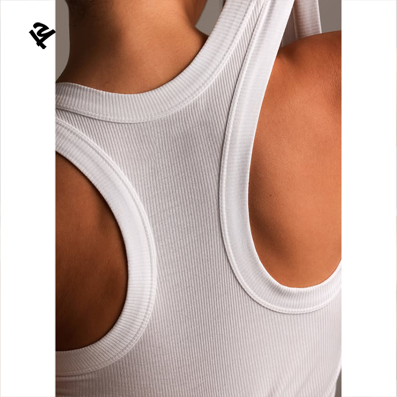 Ribbed Tank Top Custom Summer Low MOQ Sustainable Fabric White Sleeveless Stretchy Knit Tops for Women Wholesale