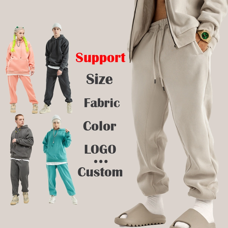 345GSM Mens Trousers Unisex Fleece Cotton Blank Comfortable Joggers Pants Wholesale Clothing Custom Design Apparel Mens Stacked Sweatpants