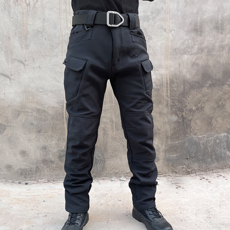 Men's Thermal Winter Hiking Fleece Lined Softshell Tactical Trousers Waterproof Windproof Outdoor Cargo Work Pants for Men