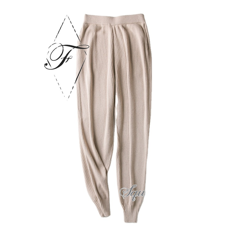 Slim Knitted Cashmere Leggings Cropped Leg Custom Knitted Joggers Slit-Detail Cashmere Women's Sweatpants.