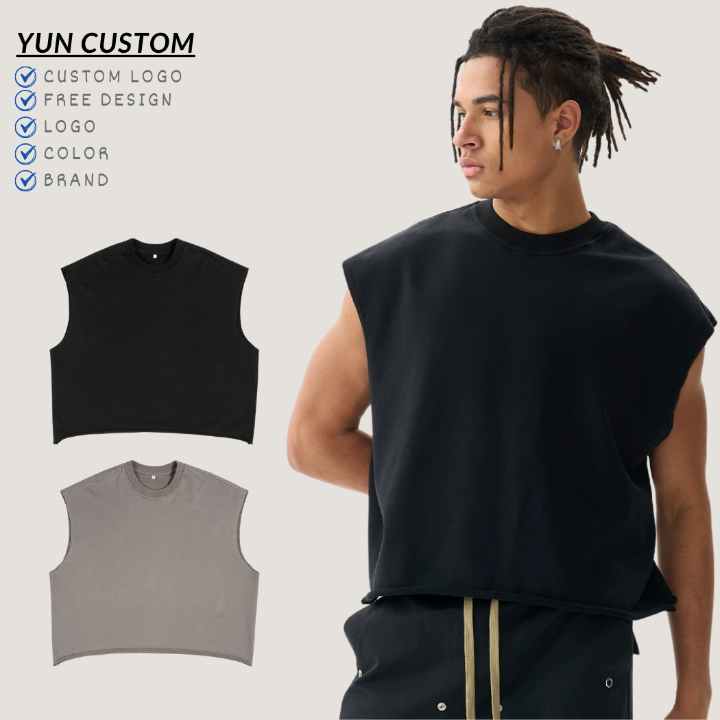 Manufacturer Men Boxy Cropped Quick Dry Ribbed Cotton Custom Print Logo Sleeveless Sleeve T-shirts Sport Gym Vest Tank Top Men