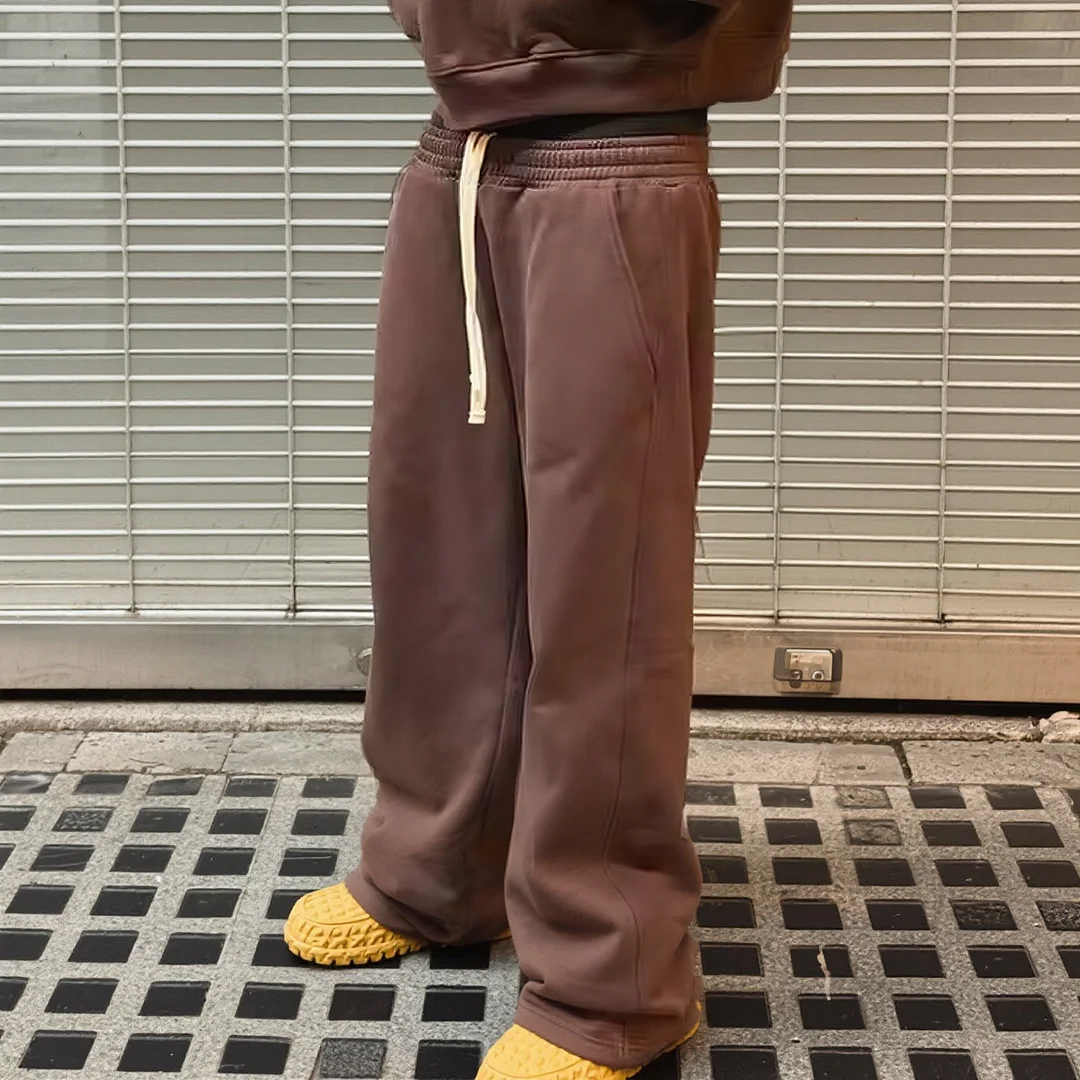 QIANSHI Custom Men's Blank Oversized Wide Leg Stacked Track Jogging Pants High Quality 100% Cotton Men Baggy Flared Sweatpants