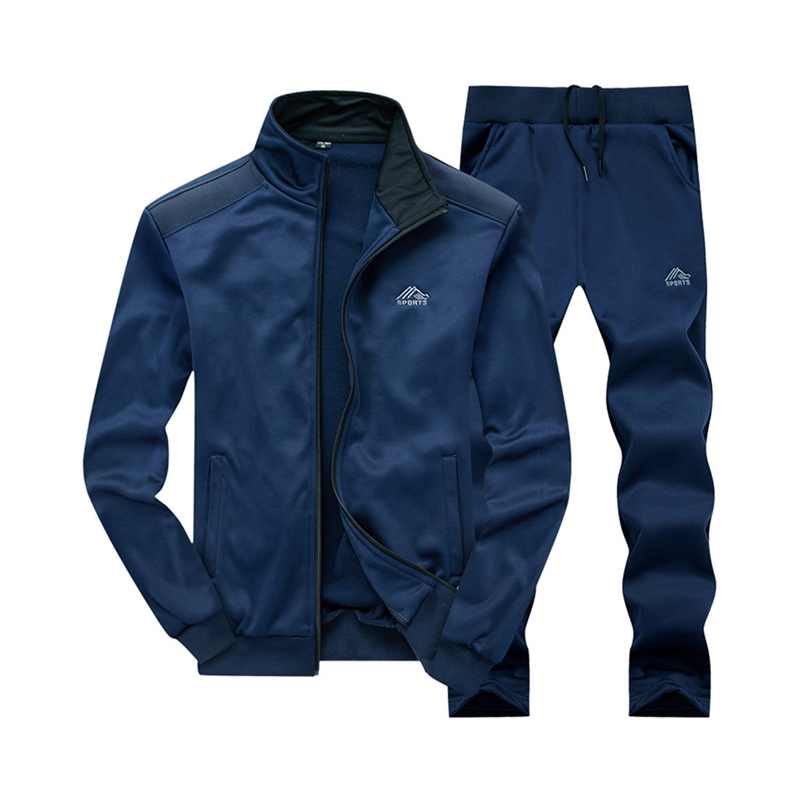 Mens Casual Track Suit Two Pieces Sets With Sweat Jacket and Pants Mature Man's Classic Autumn Sports Clothing Suit Set