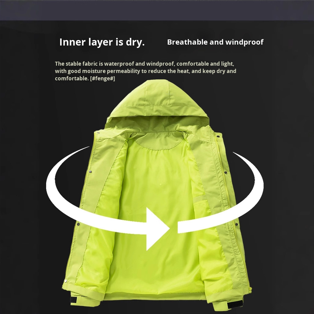 2025 Spring Autumn Trendy Brand Workwear Hood Unisex Shearing Patchwork Windbreaker Jacket Teenagers Loose Fit Windproof