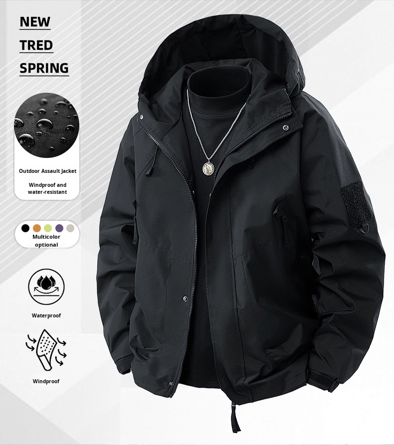 Trendy Brand Workwear Hood Unisex Shearing Patchwork Windbreaker Jacket