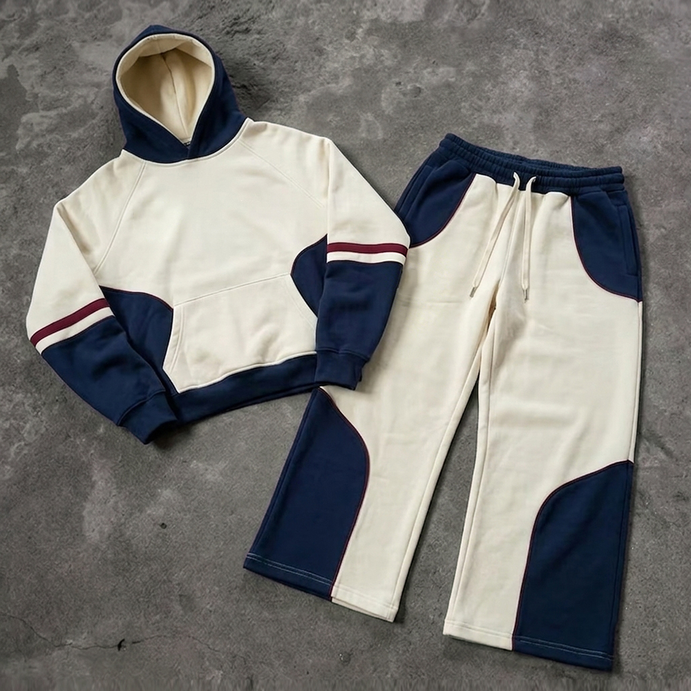 Manufacturers Clothing Custom Piping Trim Y2k Color Block Hoodie and Jogger Sweatpants Set Sweatsuit Tracksuit Men