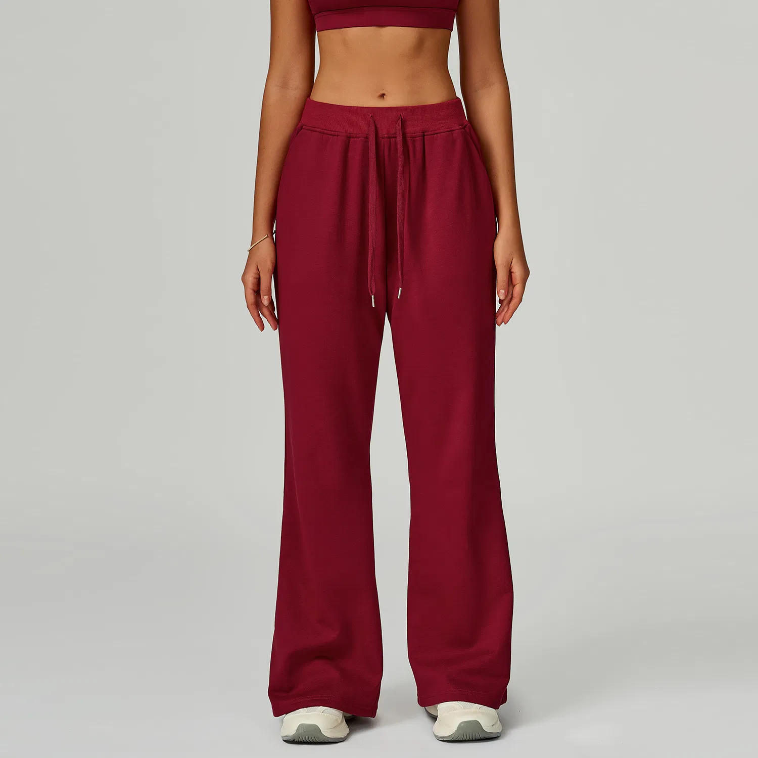 Women High-Waisted Loose Sweatpants with Drawstring Pockets Straight-Leg Casual Trousers