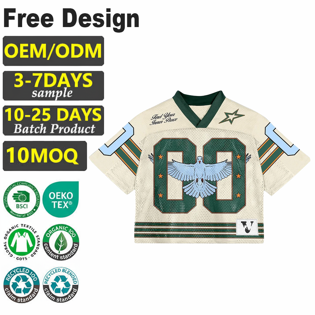 Custom Men's Boxy Cropped Jersey Vintage Streetwear Sports T-Shirt for Soccer Basketball Football-Retro Print Mesh Jersey