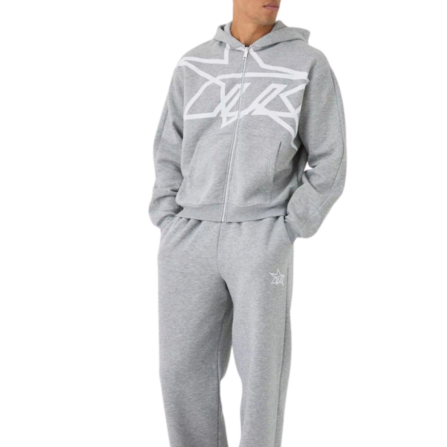 Customized Breathable Winter Plus Size Solid Mens Stacked Tracksuit Streetwear Sweatsuit Two Piece Flare Jogger Pants Baggy Set