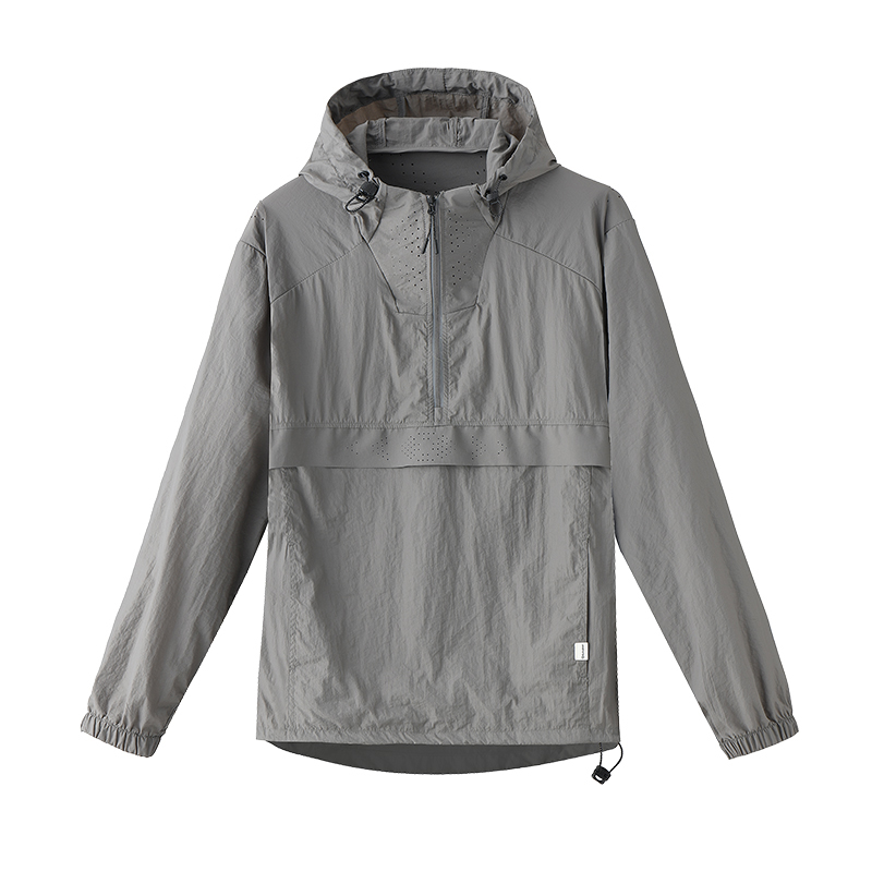 Custom Lightweight Polyester Shell 1/4 Zipper Pullover Windbreaker Hooded Anorak Jacket for Spring Season Outdoor Performance
