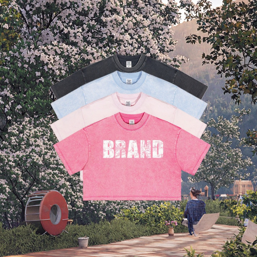 Best Sale 230gsm Vintage Women's Crop Top High Quality Acid Wash T Shirt Breathable Casual Logo Short Crop Tops Tee for Summer
