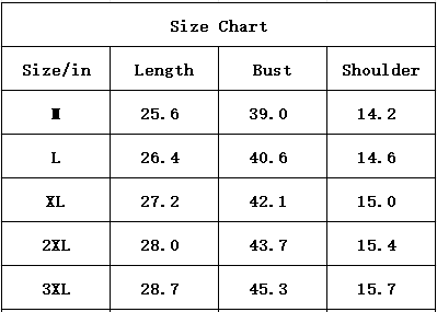 Garment Size Measurement Chart