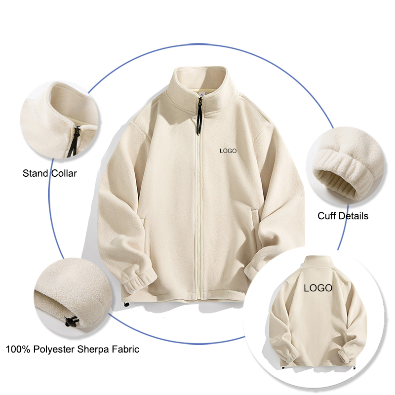 Polar Fleece Jackets Unisex Custom Logo Softshell Street Wearing Zipper Fleeced Embroidery Logo Sherpa Jackets