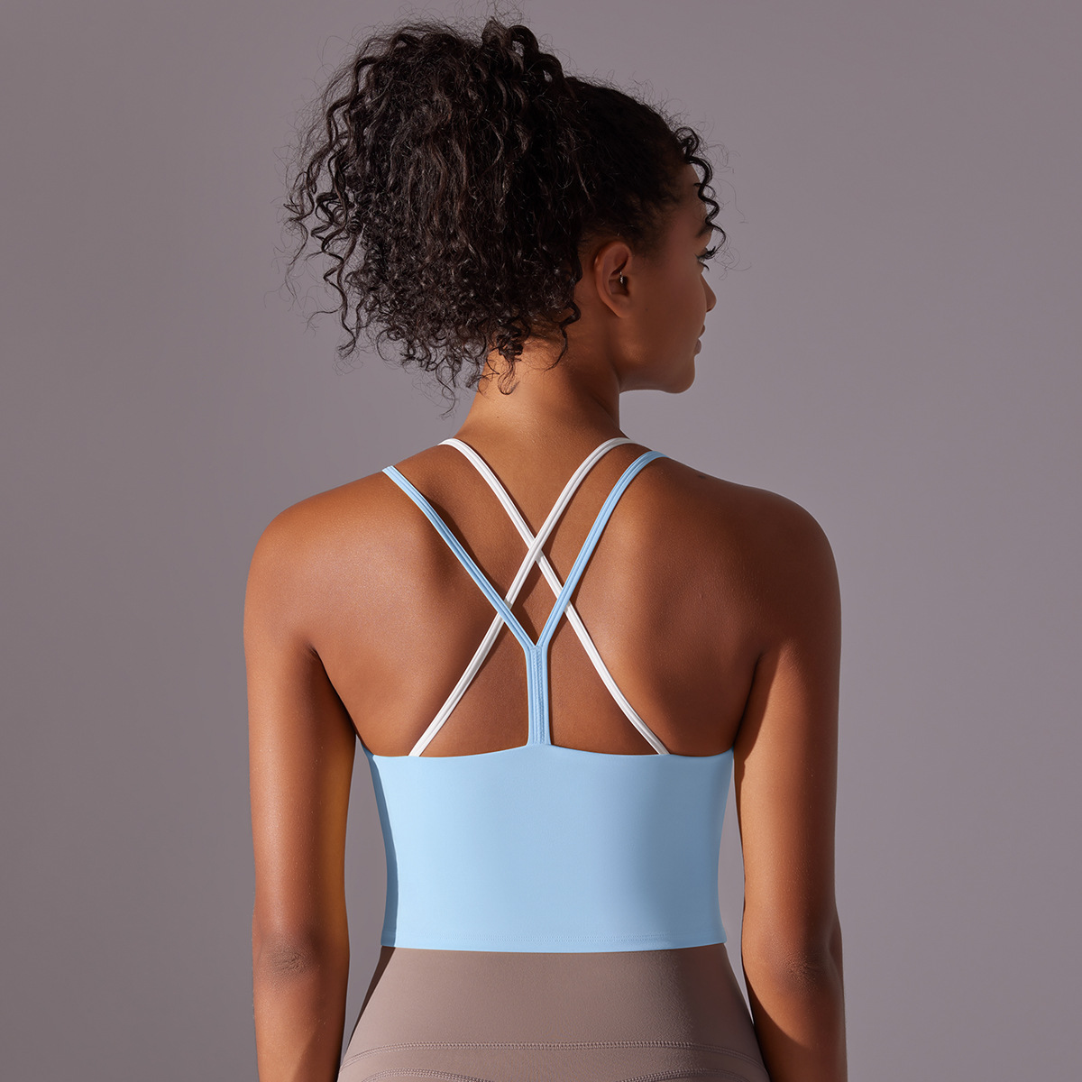 Wholesale 2026 Custom Logo Strappy Yoga Bra Top Women Cross Back Padded Slim Fit Workout Gym Crop Top Activewear