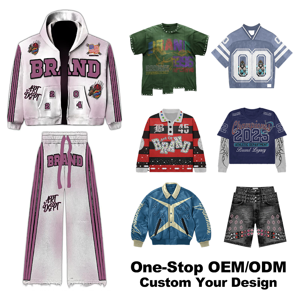 OEM Terry 400gsm 100% Cotton Tracksuits For Men Comfortable Streetwear Tracksuits Character Allover Camo Rhinestone Men's Sets