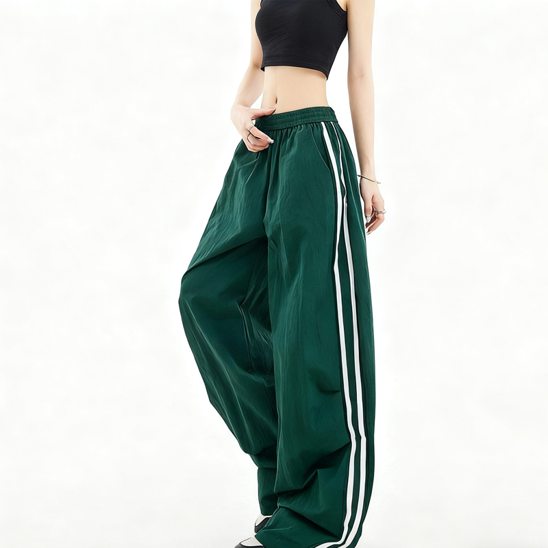High Quality Custom Nylon Track Pants Womens Baggy Striped Nylon Pants Nylon Casual Sweatpants For Women