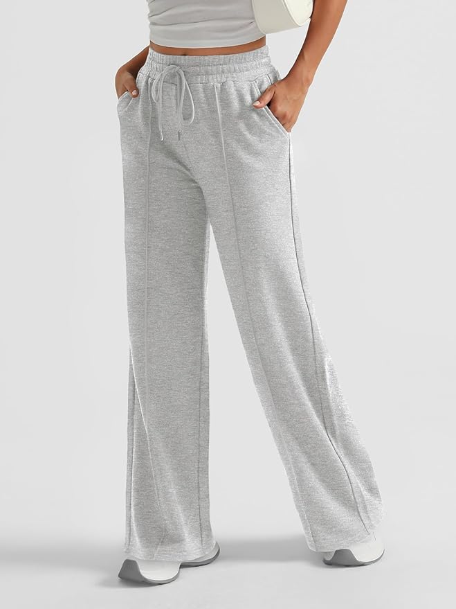 Women's Solid High Waisted Baggy Joggers; Breathable Wide Leg Sweatpants Knitted Athletic Pants for Casual Autumn