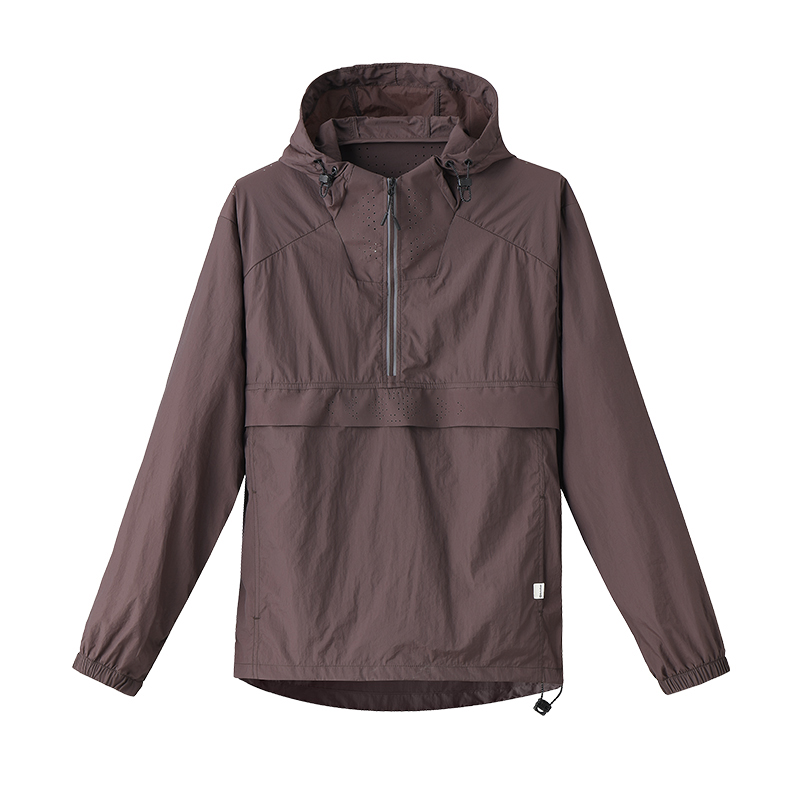 Custom Lightweight Polyester Shell 1/4 Zipper Pullover Windbreaker Hooded Anorak Jacket for Spring Season Outdoor Performance