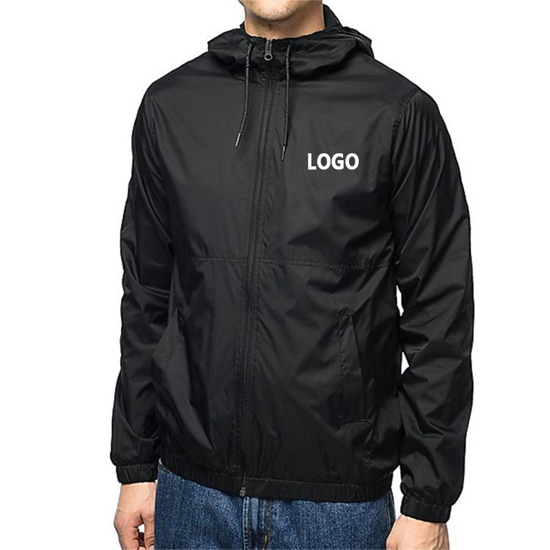 OEM Custom Waterproof And Windproof Outdoor Jackets Running Black Hooded Windbreaker Jacket For Men