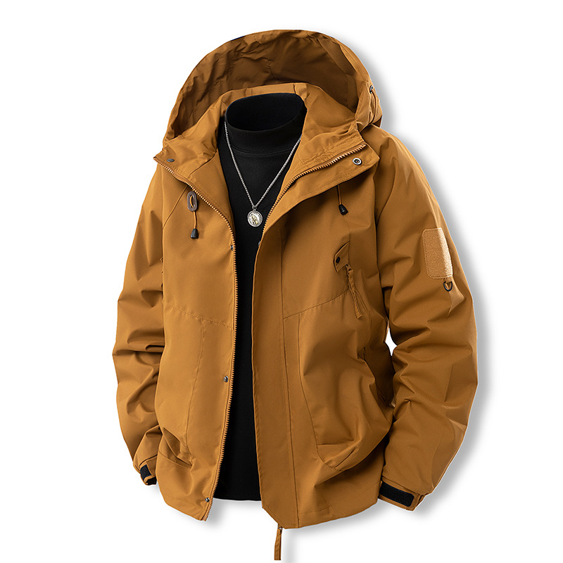 2025 Spring Autumn Trendy Brand Workwear Hood Unisex Shearing Patchwork Windbreaker Jacket Teenagers Loose Fit Windproof