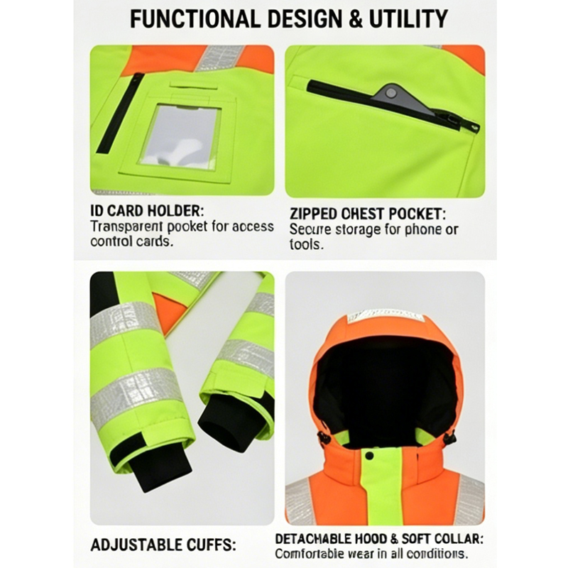 High Visibility Polyester Workwear Polar Fleece Hooded Jacket Reflective Features for Road &amp; Workplace Safety