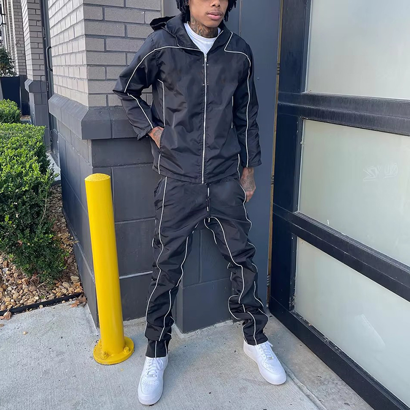 YSJY OEM Custom Two Piece Sets Nylon Pants Baggy Jogger Track Suit Zip Up Jacket Windbreaker Tracksuit Set Men
