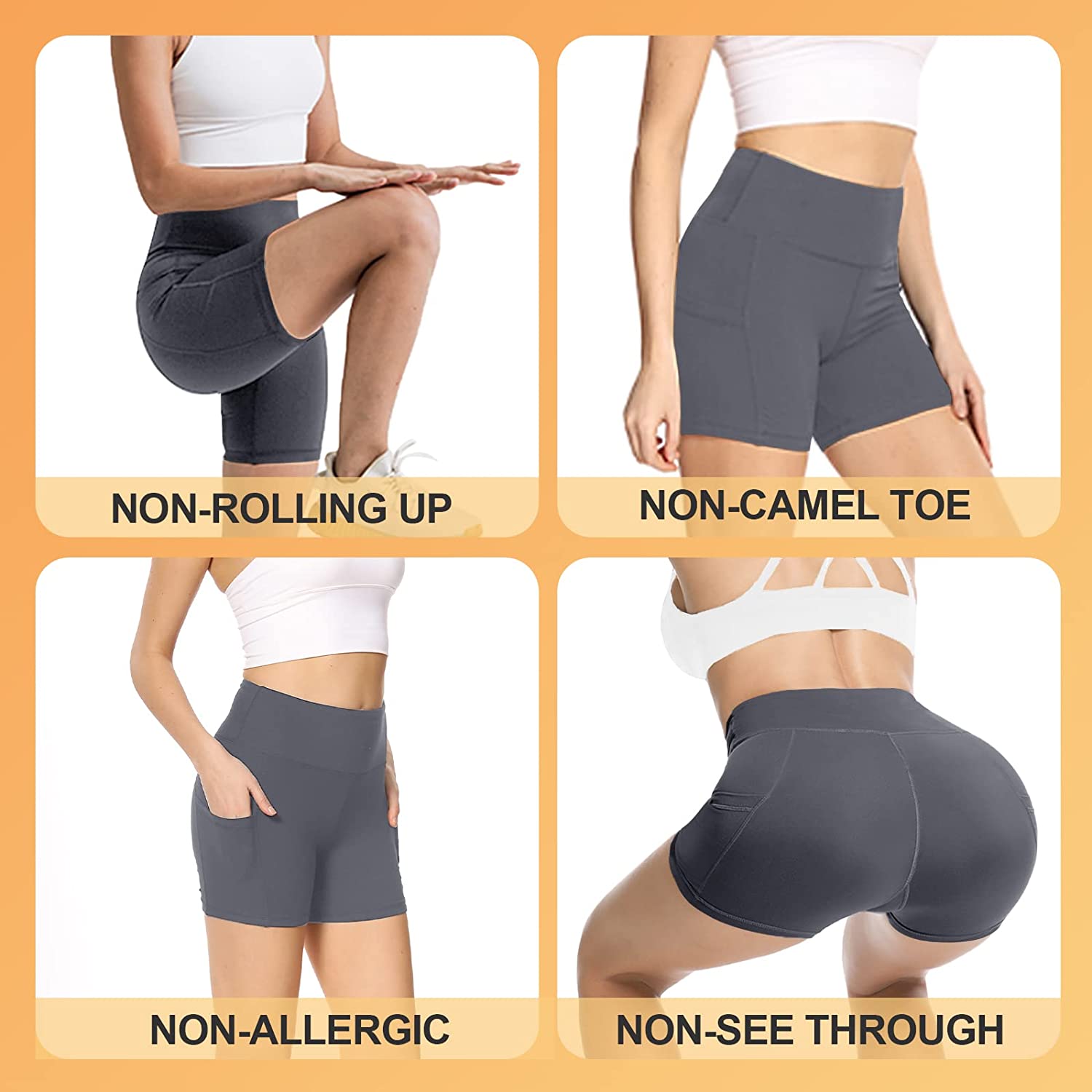 Wholesale Custom High Waisted Tummy Control Workout Yoga Shorts Women Casual Biker Shorts Pockets Breathable Solid Knit