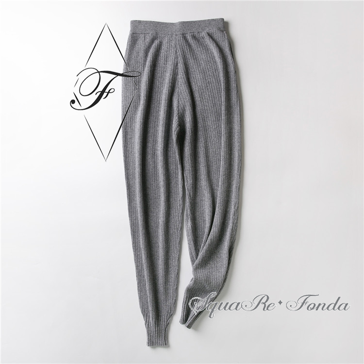 Slim Knitted Cashmere Leggings Cropped Leg Custom Knitted Joggers Slit-Detail Cashmere Women's Sweatpants.