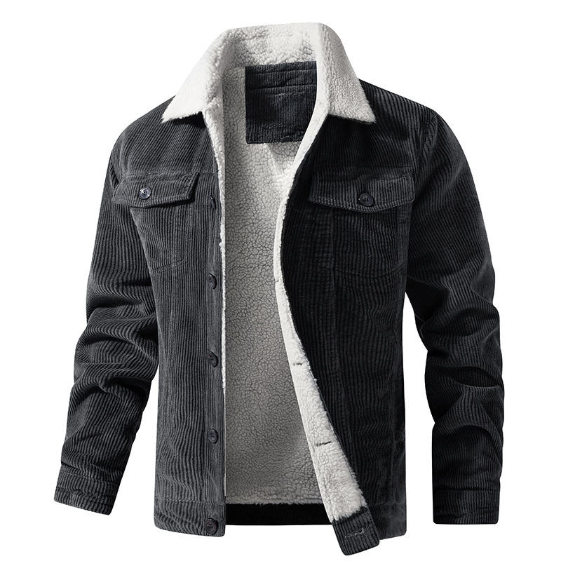 2022 Winter Men's Custom Sherpa Lining Corduroy Car Jacket Comfortable Stand Collar Trucker Jacket with Coating Wholesale