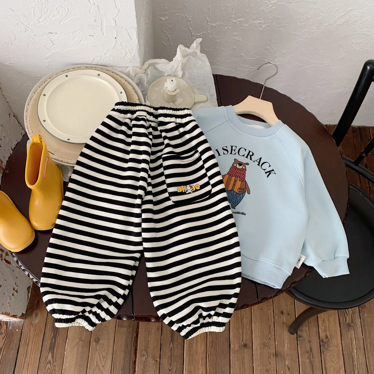 Stylish Kids Sweatpants with Cartoon Prints and Striped Accents